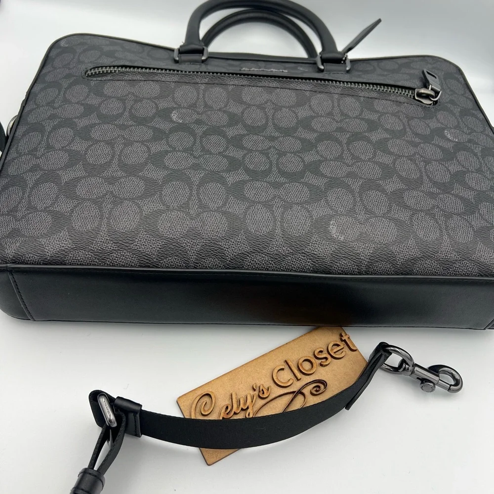 Coach Slim Brief In Signature Canvas With Trolley Sleeve